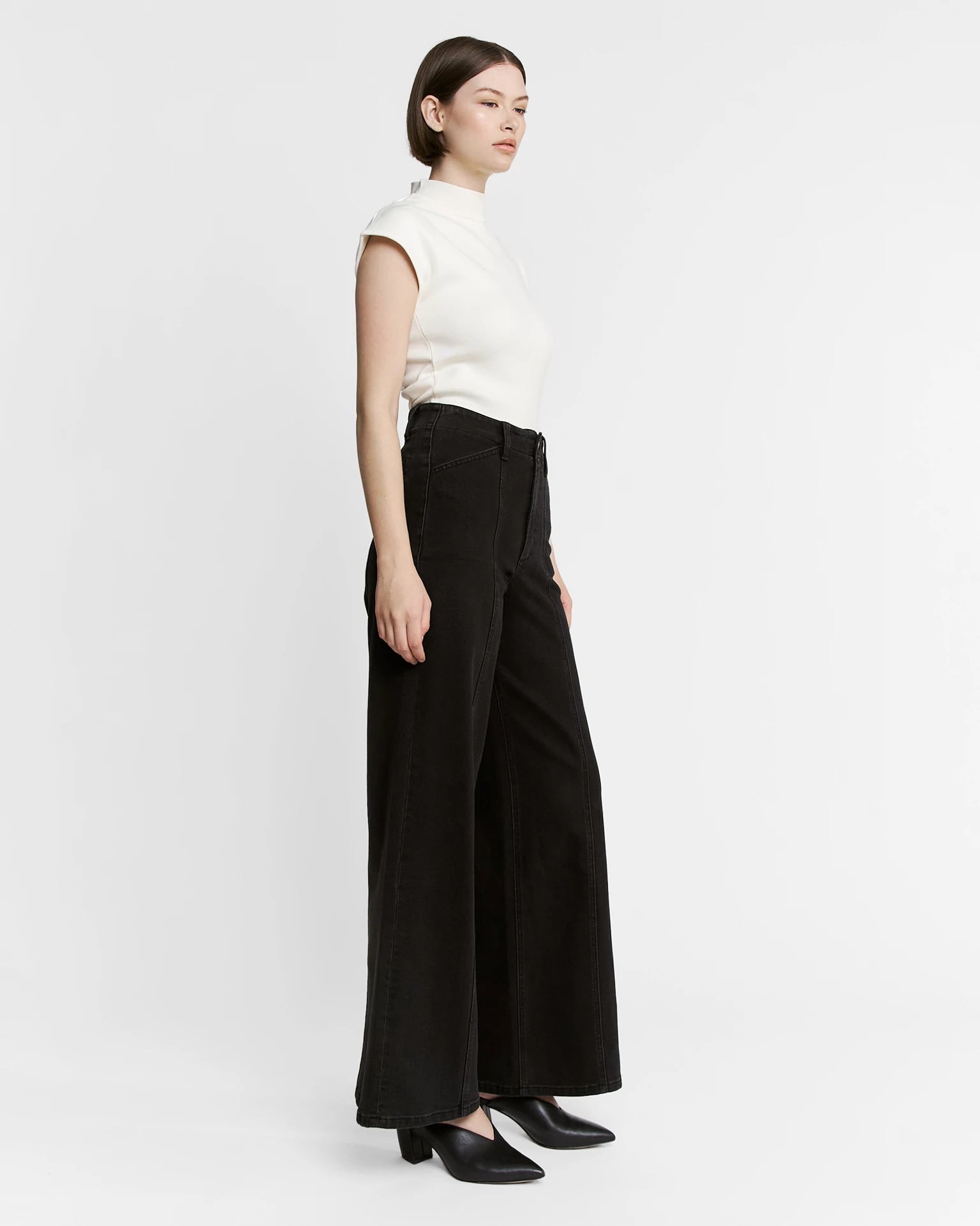 Fade Black $|& Mica Denim Super High Rise Seamed Trouser Jean - Hanger Front