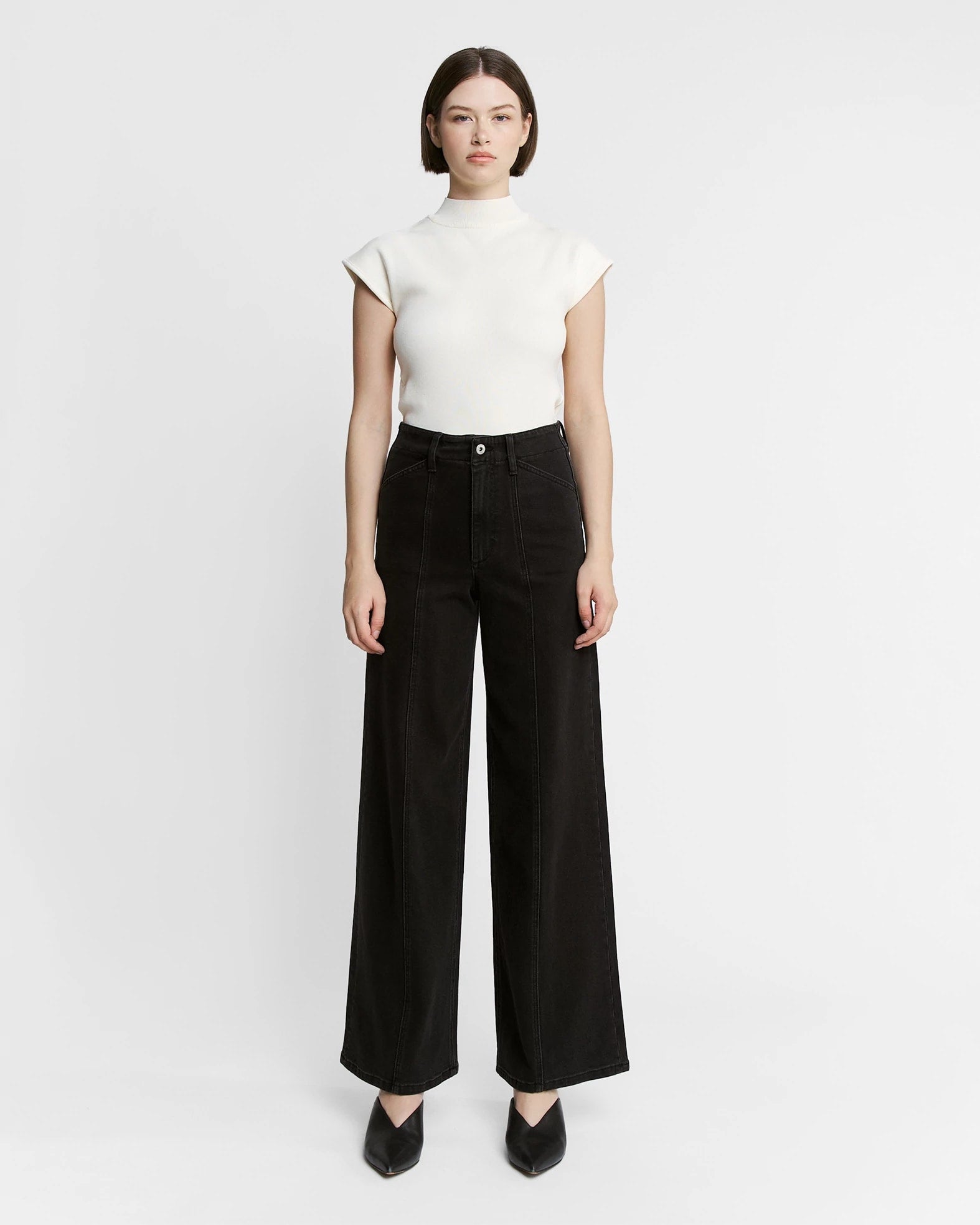 Fade Black $|& Mica Denim Super High Rise Seamed Trouser Jean - VOF Detail