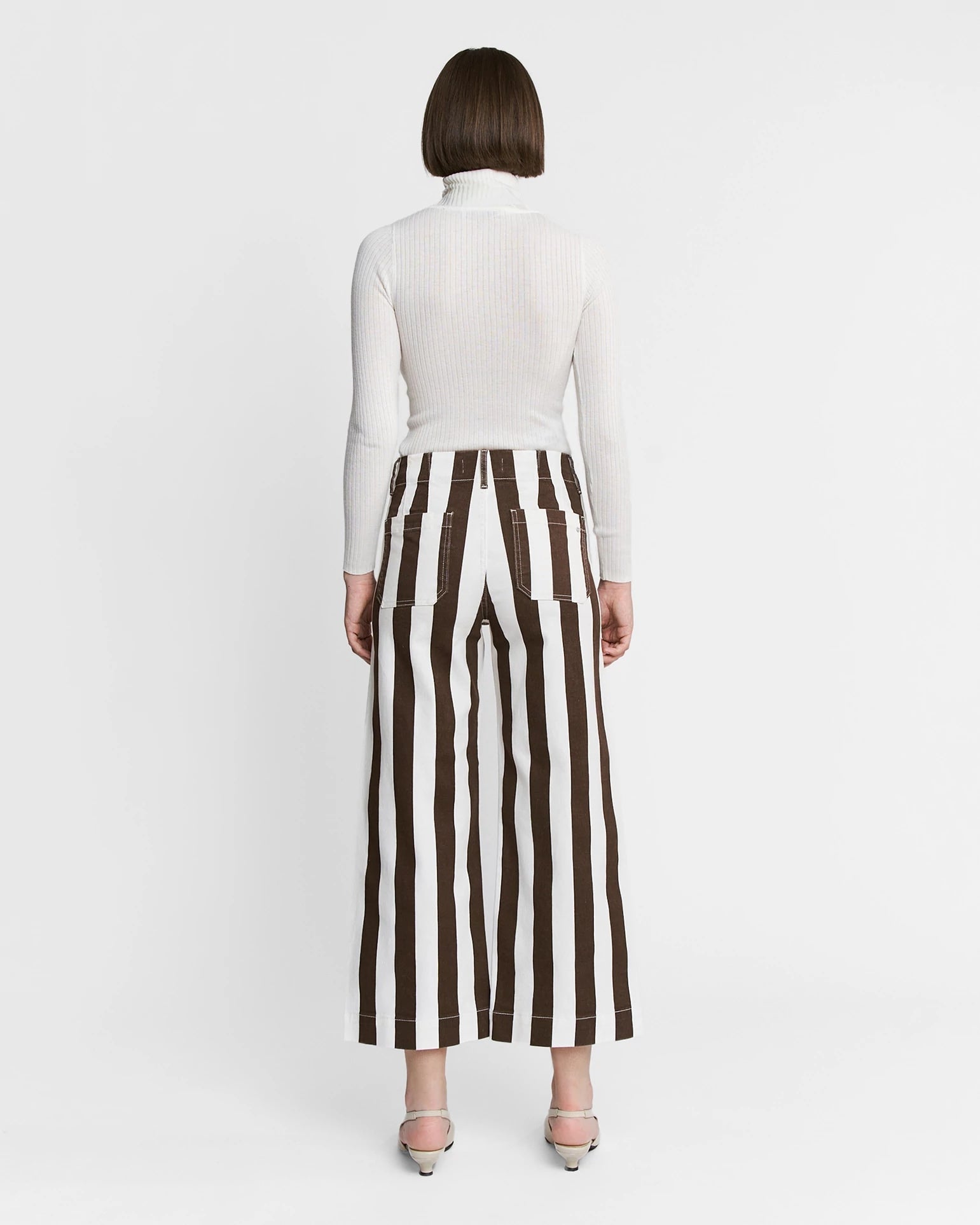 Earth Brown $|& Mica Denim Super High Rise Striped Wide Leg - Hanger Side