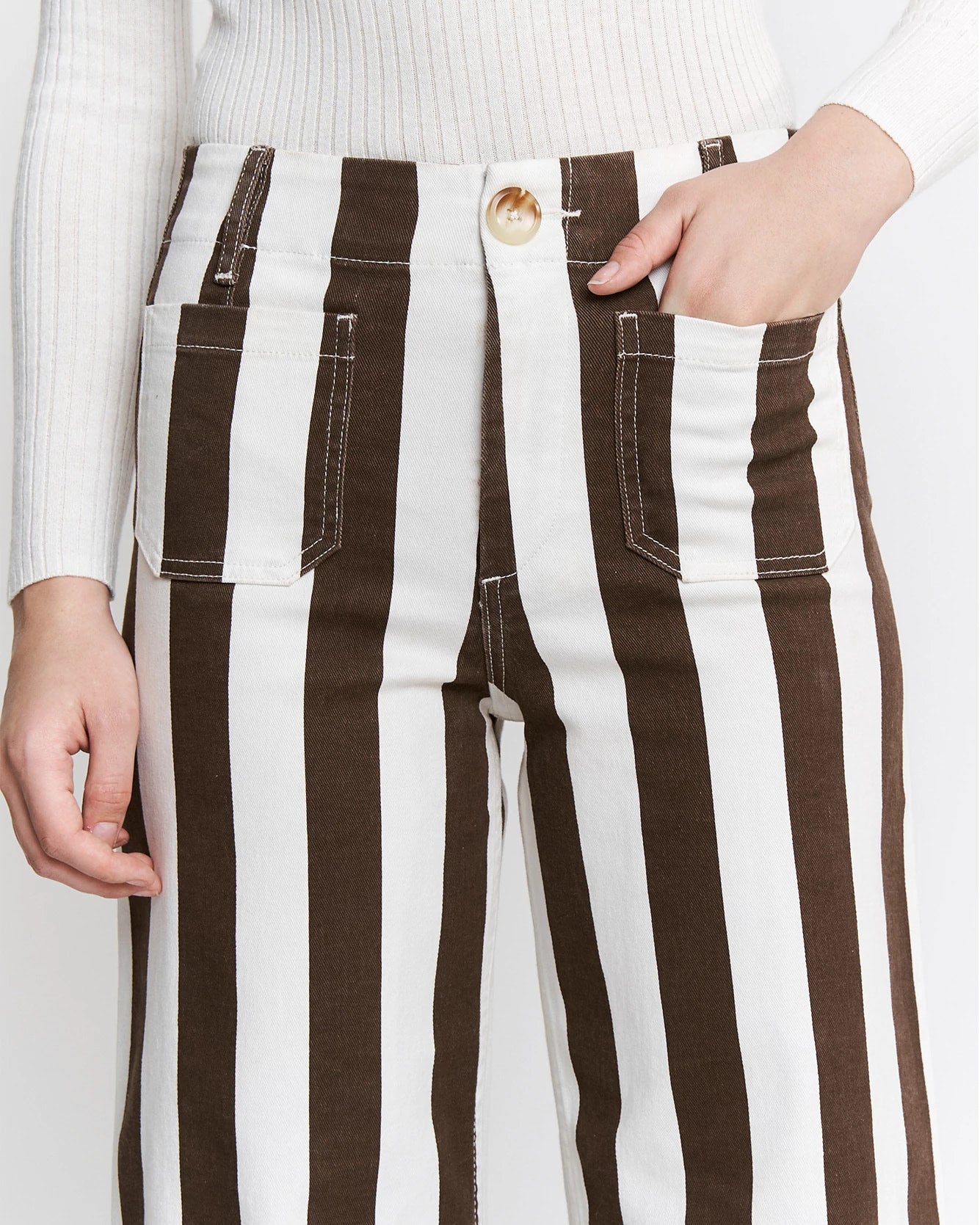 Earth Brown $|& Mica Denim Super High Rise Striped Wide Leg - Hanger Back