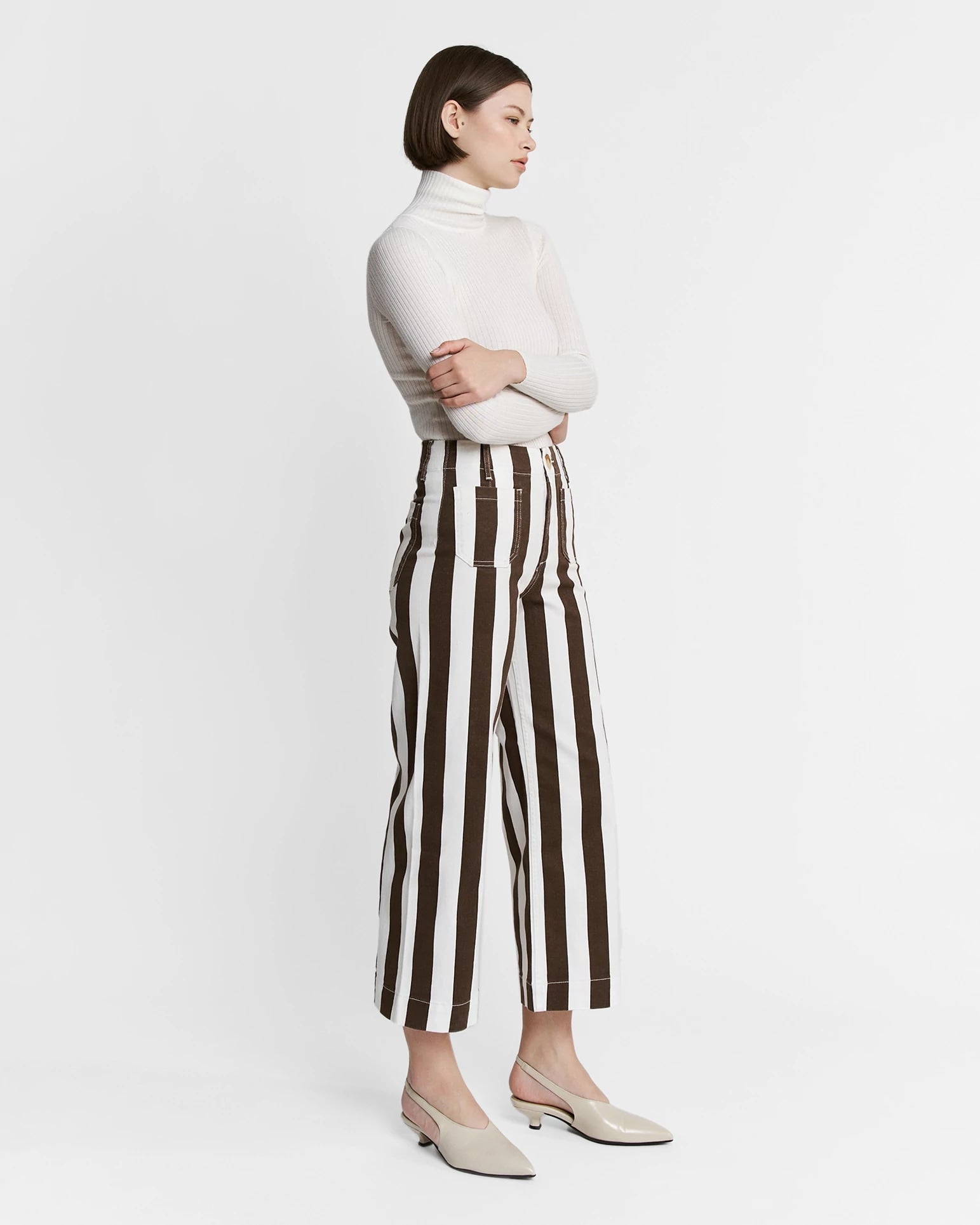 Earth Brown $|& Mica Denim Super High Rise Striped Wide Leg - Hanger Front