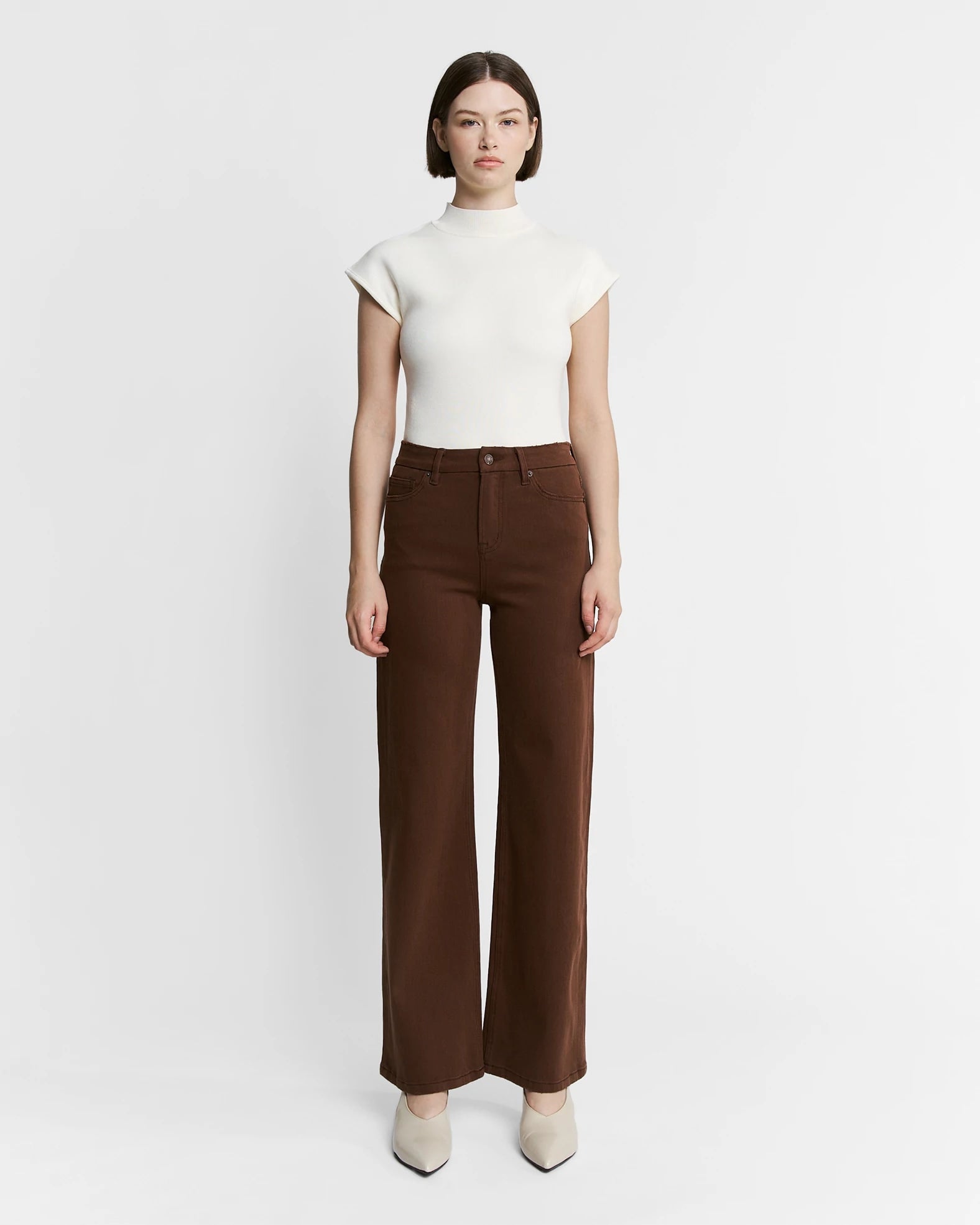 Vintage Brown $|& Mica Denim Super High Rise Wide Leg Pant - VOF Detail