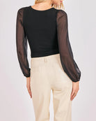 Black $|& Sadie & Sage Gleam Mixed Media Bodysuit - Hanger Side