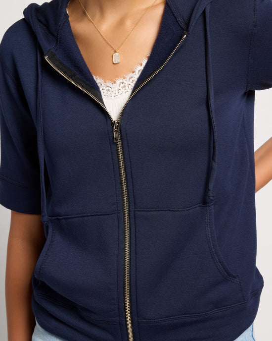 Navy $|& SEAS Short Sleeve Fleece Zip Up - SOF Full Front