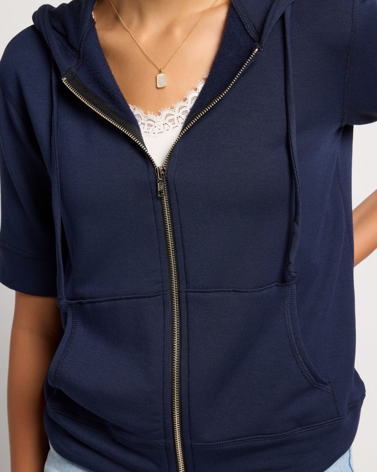 Navy $|& SEAS Short Sleeve Fleece Zip Up - SOF Full Front