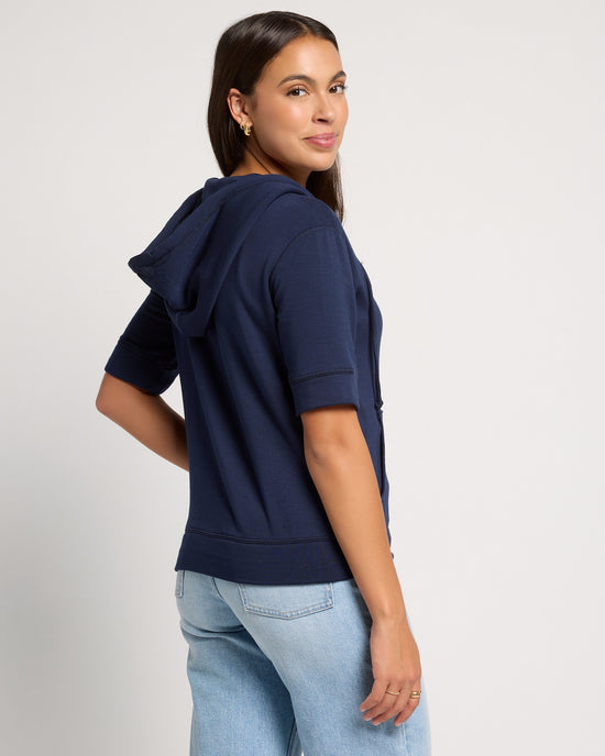 Navy $|& SEAS Short Sleeve Fleece Zip Up - SOF Back