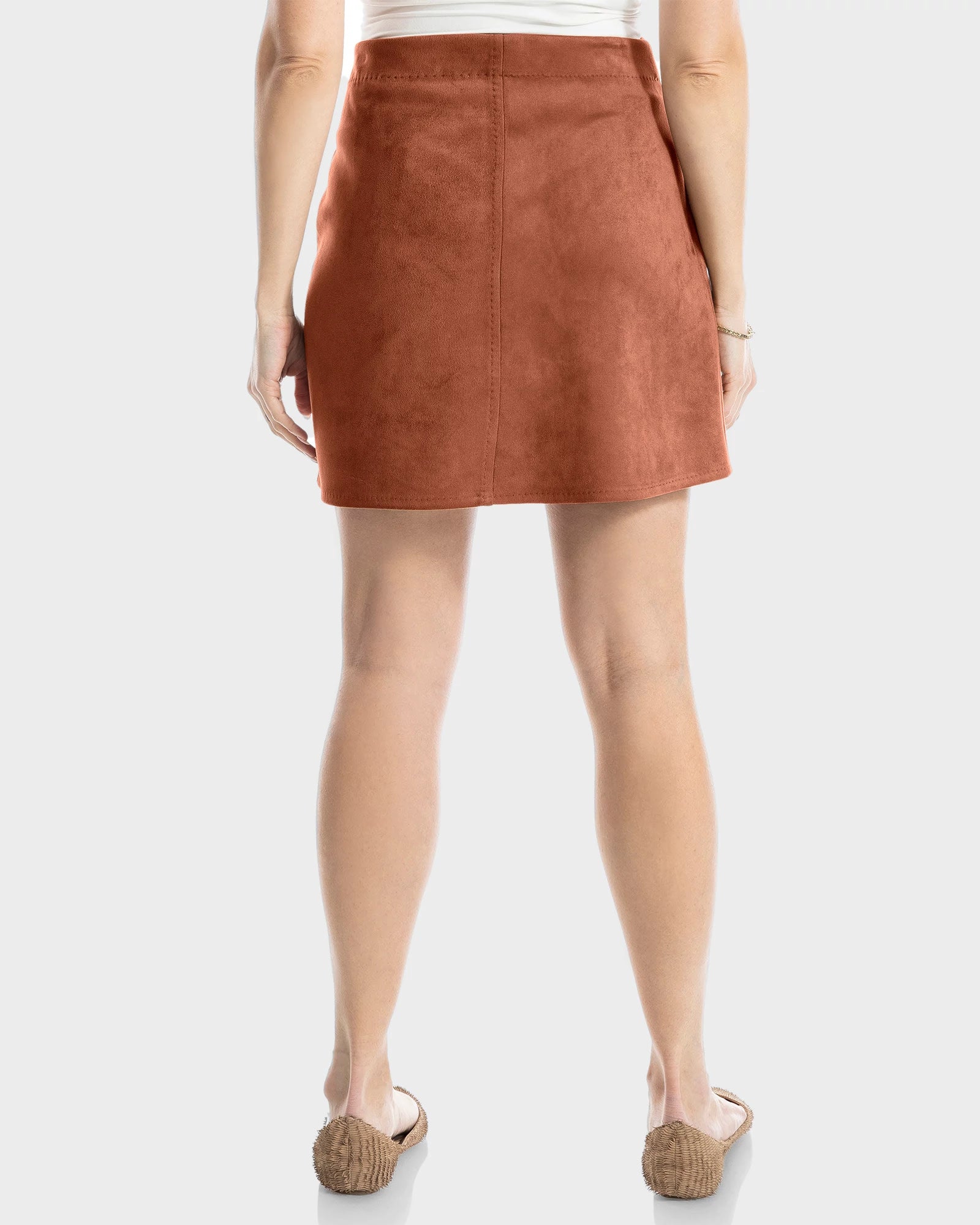 Chestnut $|& Max Studio Vegan Suede Faux Wrap Skirt - Hanger Side