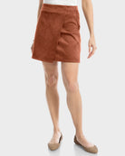 Chestnut $|& Max Studio Vegan Suede Faux Wrap Skirt - VOF Detail