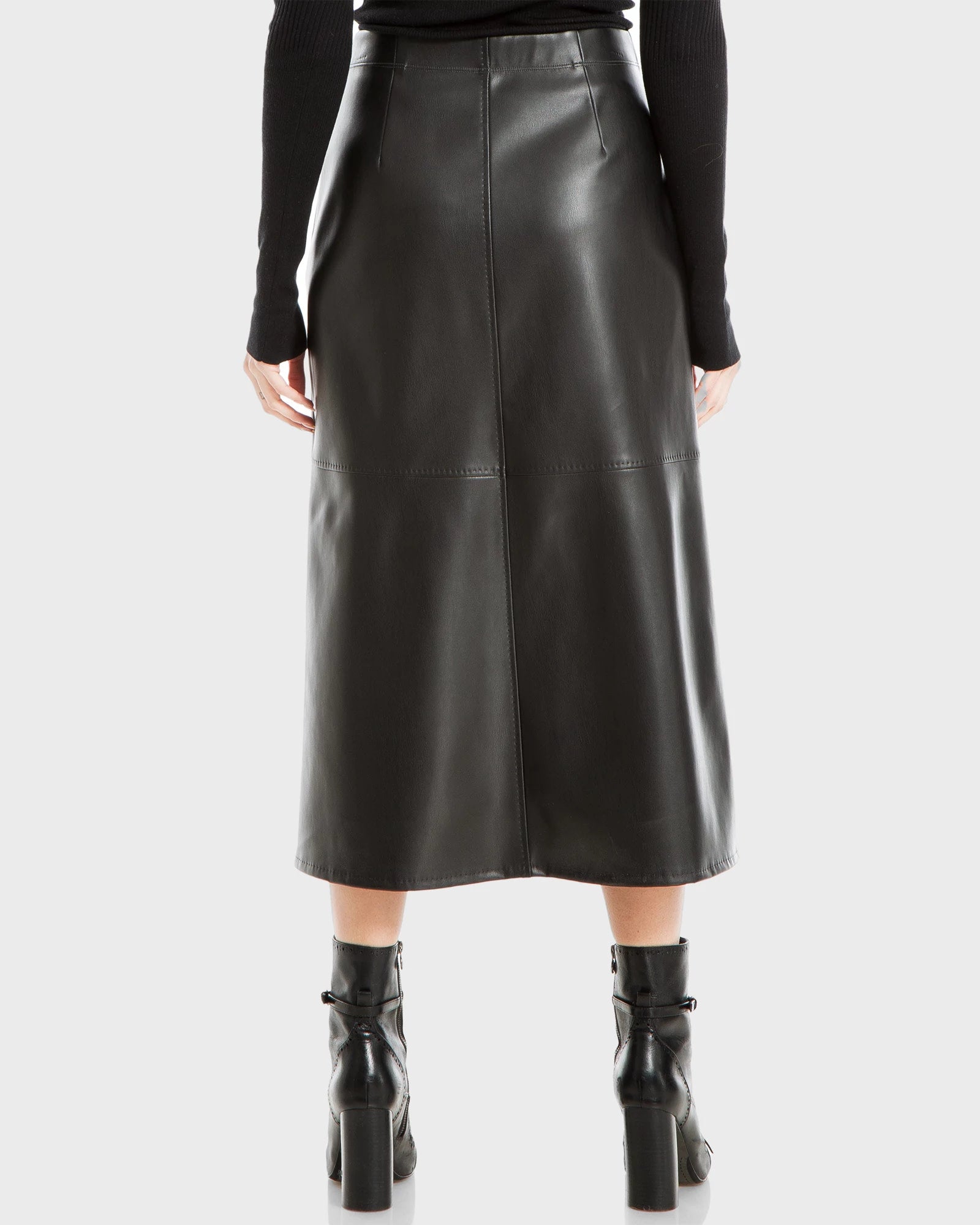 Black $|& Max Studio Vegan Leather Midi Skirt - Hanger Side