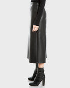 Black $|& Max Studio Vegan Leather Midi Skirt - Hanger Front