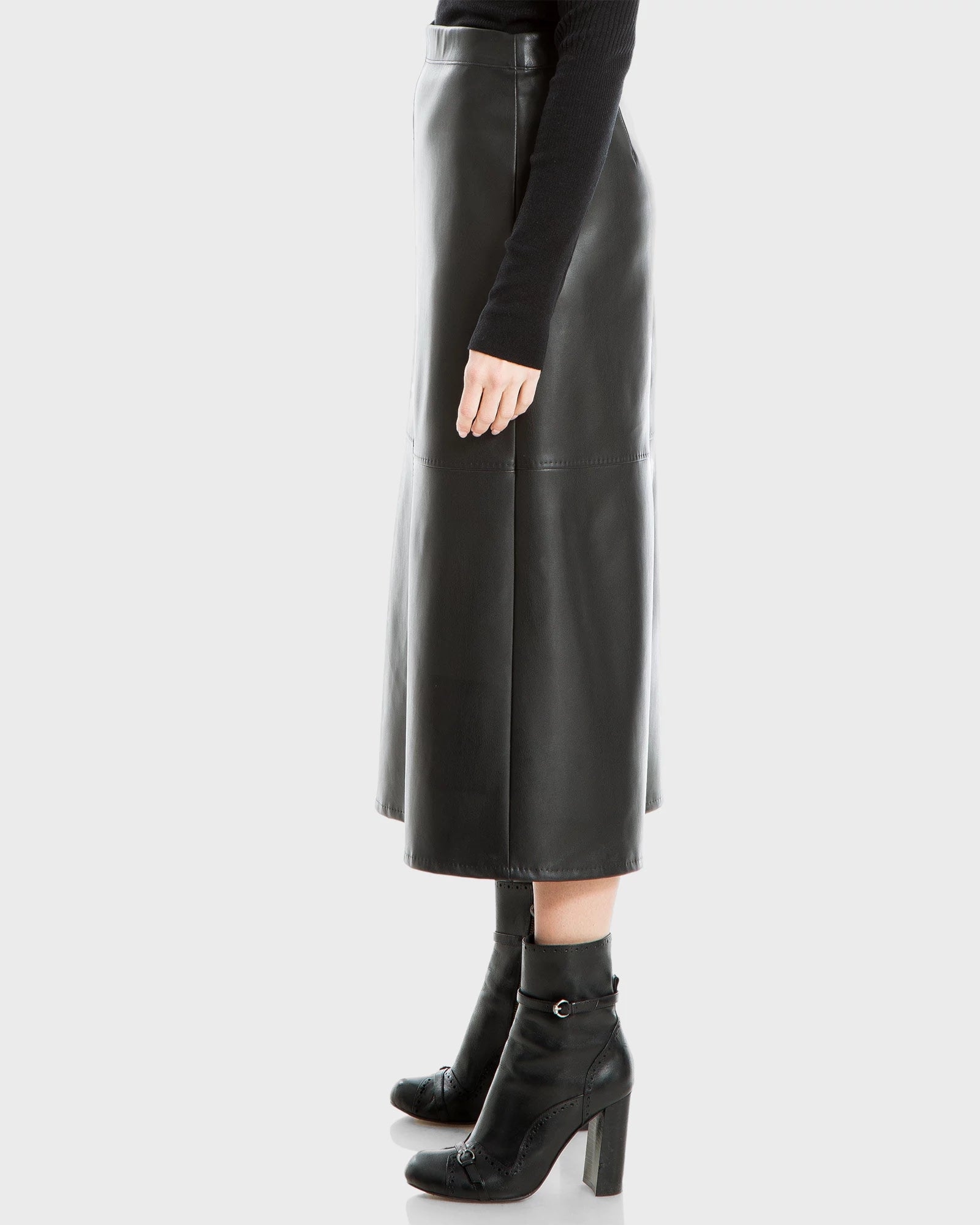 Black $|& Max Studio Vegan Leather Midi Skirt - Hanger Front