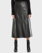 Black $|& Max Studio Vegan Leather Midi Skirt - VOF Detail
