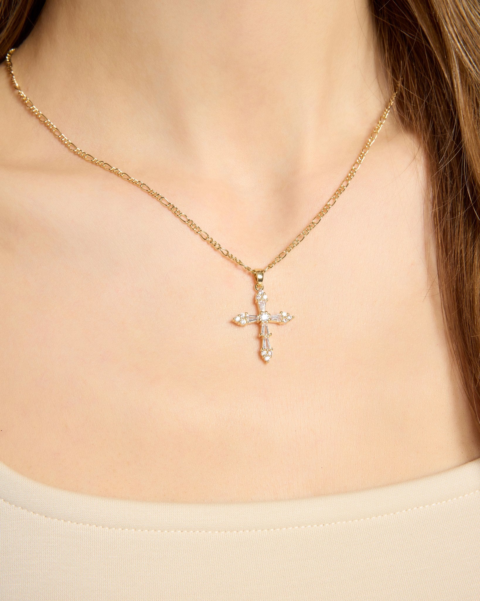 18k Gold Plated $|& Macrae & Co Emma Cross Necklace - SOF Full Front