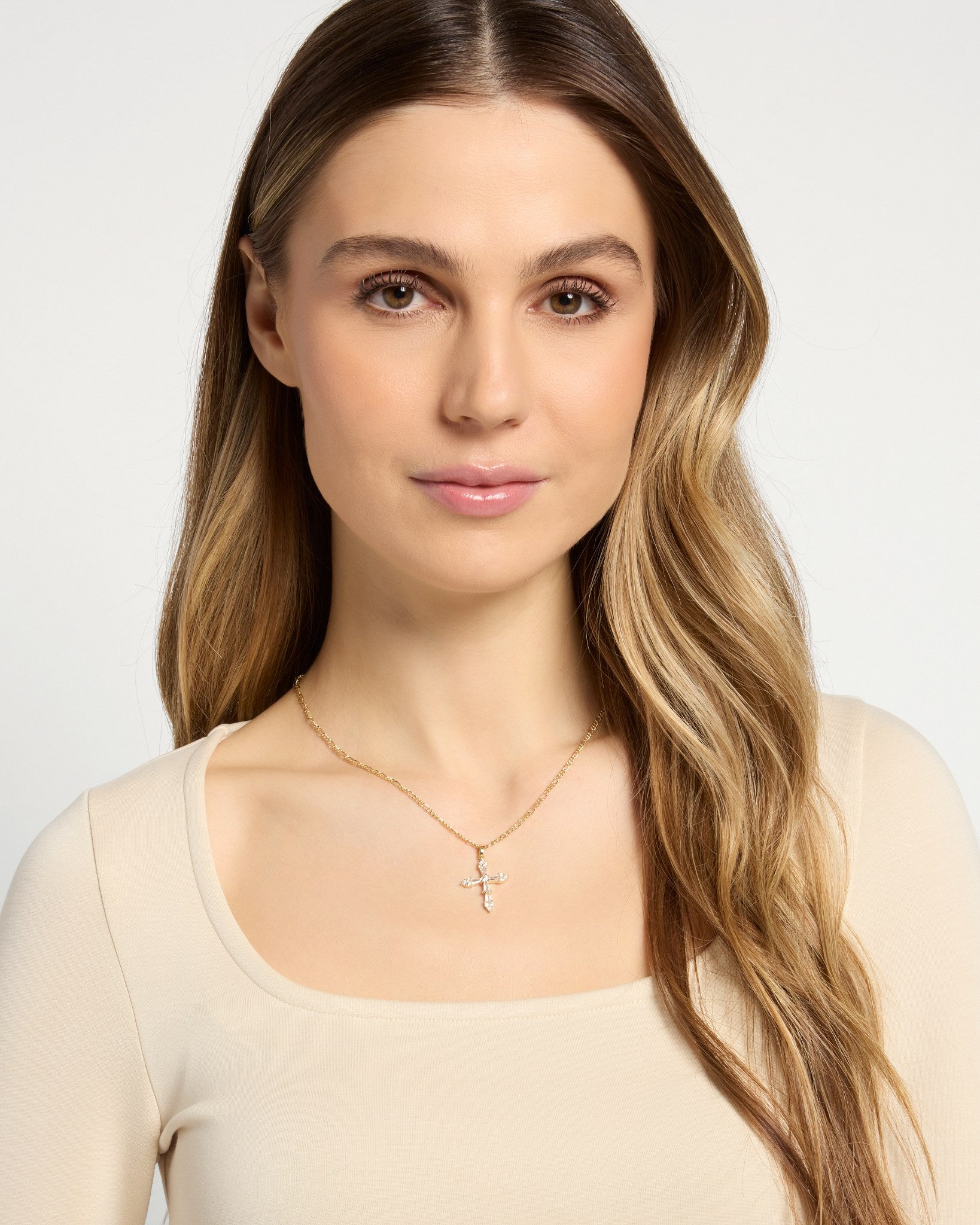 18k Gold Plated $|& Macrae & Co Emma Cross Necklace - SOF Front