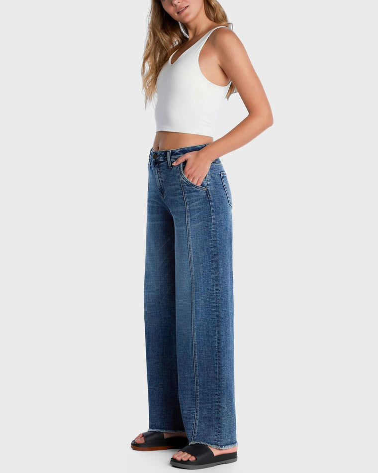 Space Blue $|& Hint of Blu Mighty Pocket Frayed Wide Leg Jeans - Hanger Front