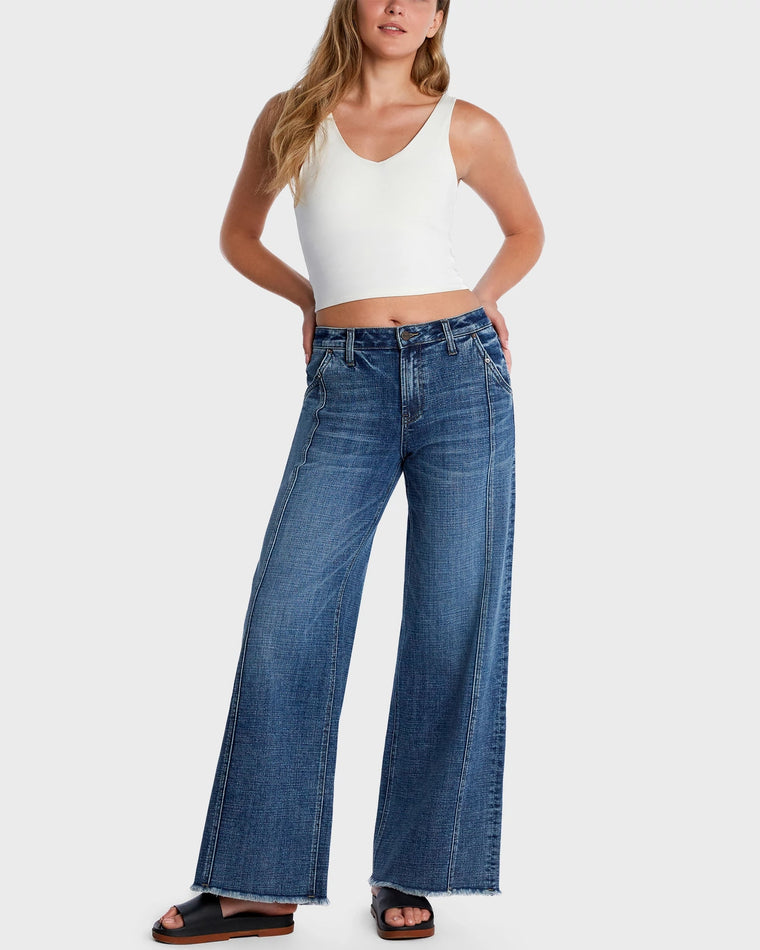 Space Blue $|& Hint of Blu Mighty Pocket Frayed Wide Leg Jeans - VOF Detail