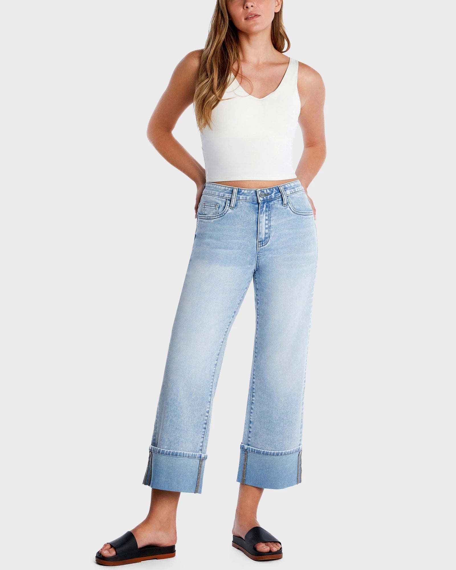 Cool Girl Blue $|& Hint of Blu Clever Cuffed High Rise Jeans - VOF Detail