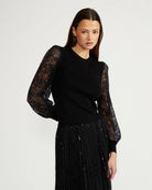 Black $|& Lucy Paris Tinsley Lace Sleeve Top - Hanger Front