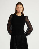 Black $|& Lucy Paris Tinsley Lace Sleeve Top - VOF Detail
