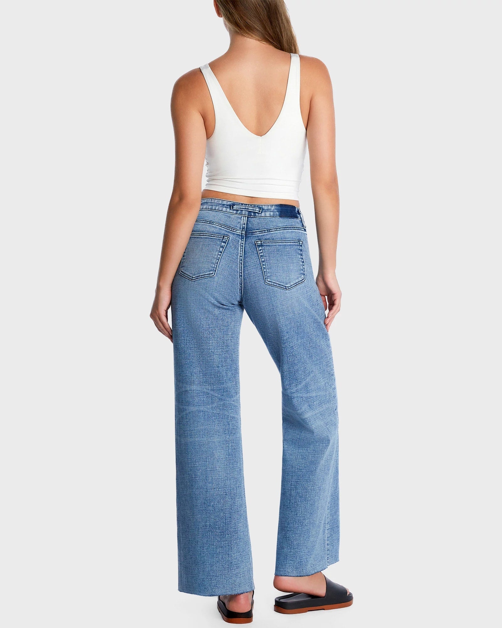 Lake Mathews $|& Hint of Blu Raw Edge Wide Leg Jeans With Tab Closure - Hanger Side