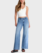 Lake Mathews $|& Hint of Blu Raw Edge Wide Leg Jeans With Tab Closure - VOF Detail