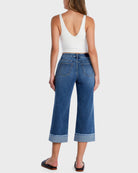 Chalk Blue $|& Hint of Blu Cropped Cuffed Wide Leg Jeans - Hanger Side