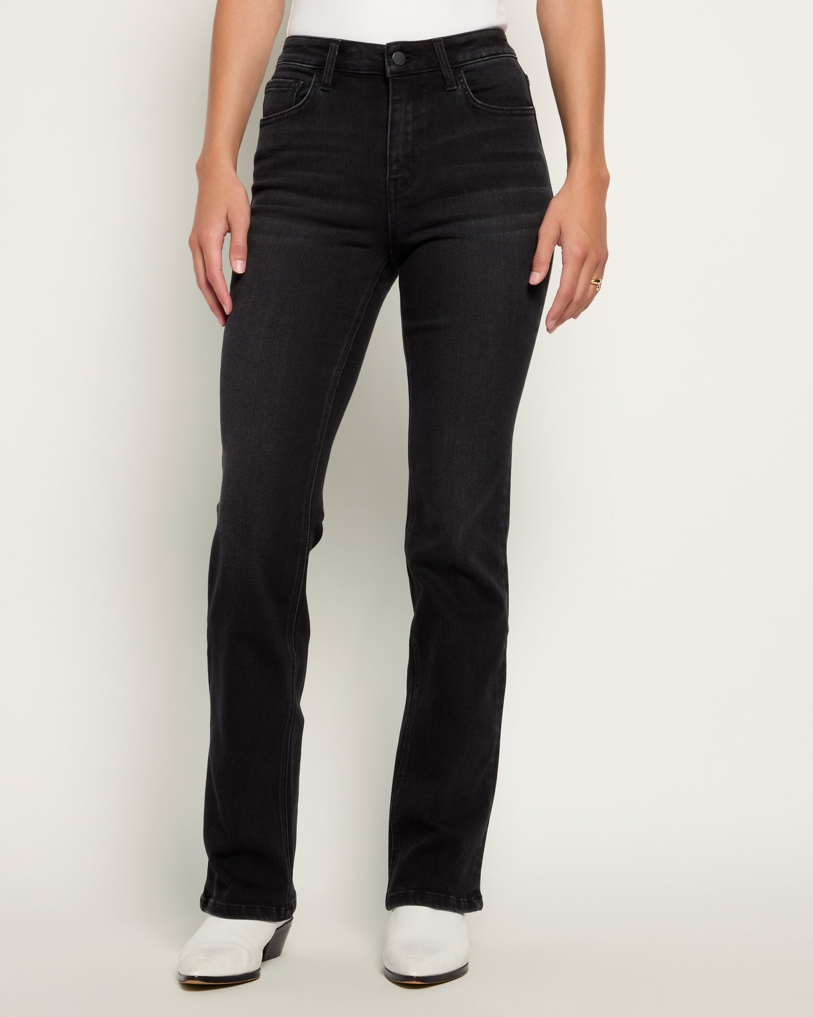 Black $|& Flying Monkey Jeans Mid Rise Slim Bootcut Jeans - SOF Front