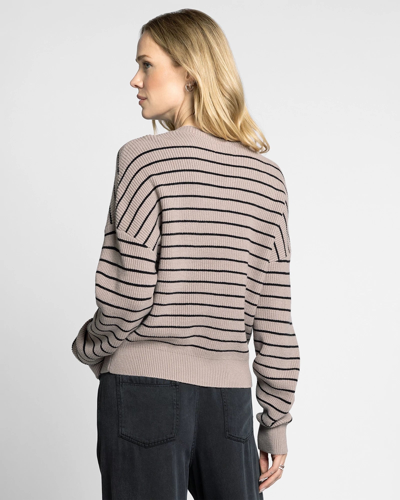 Taupe Black $|& Thread & Supply Ely Striped Sweater - Hanger Side