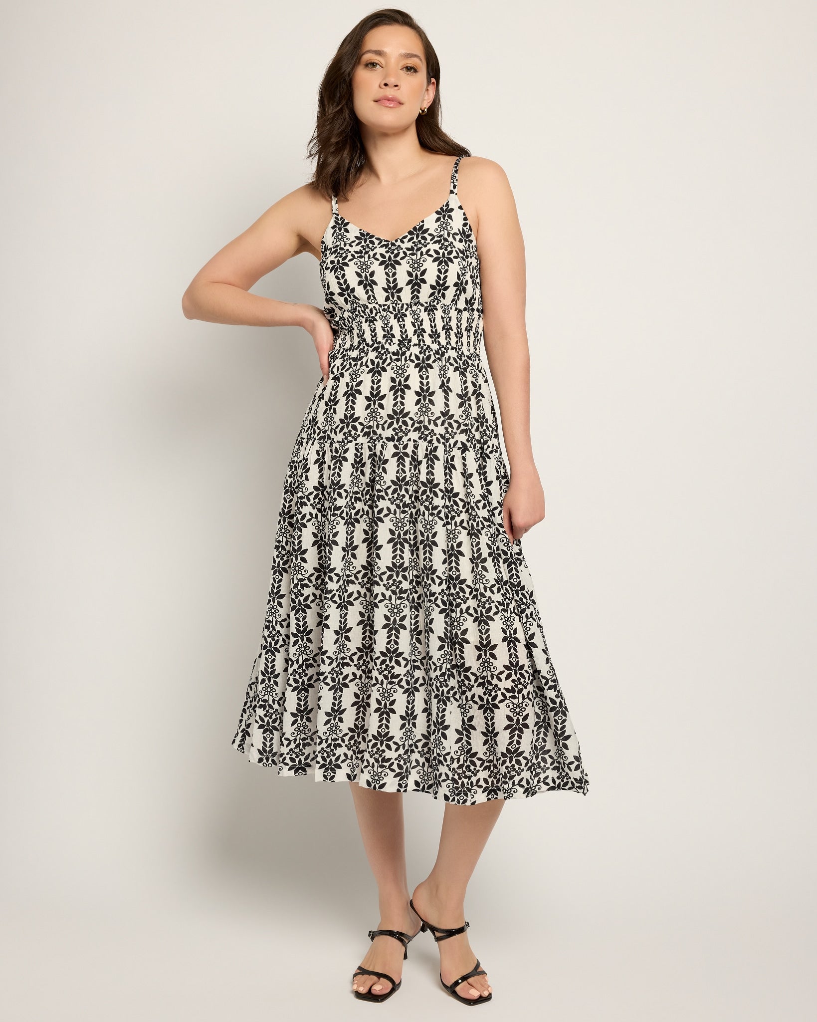 Ivory Black $|& Skies Are Blue Print Midi Dress - UGC On Fig