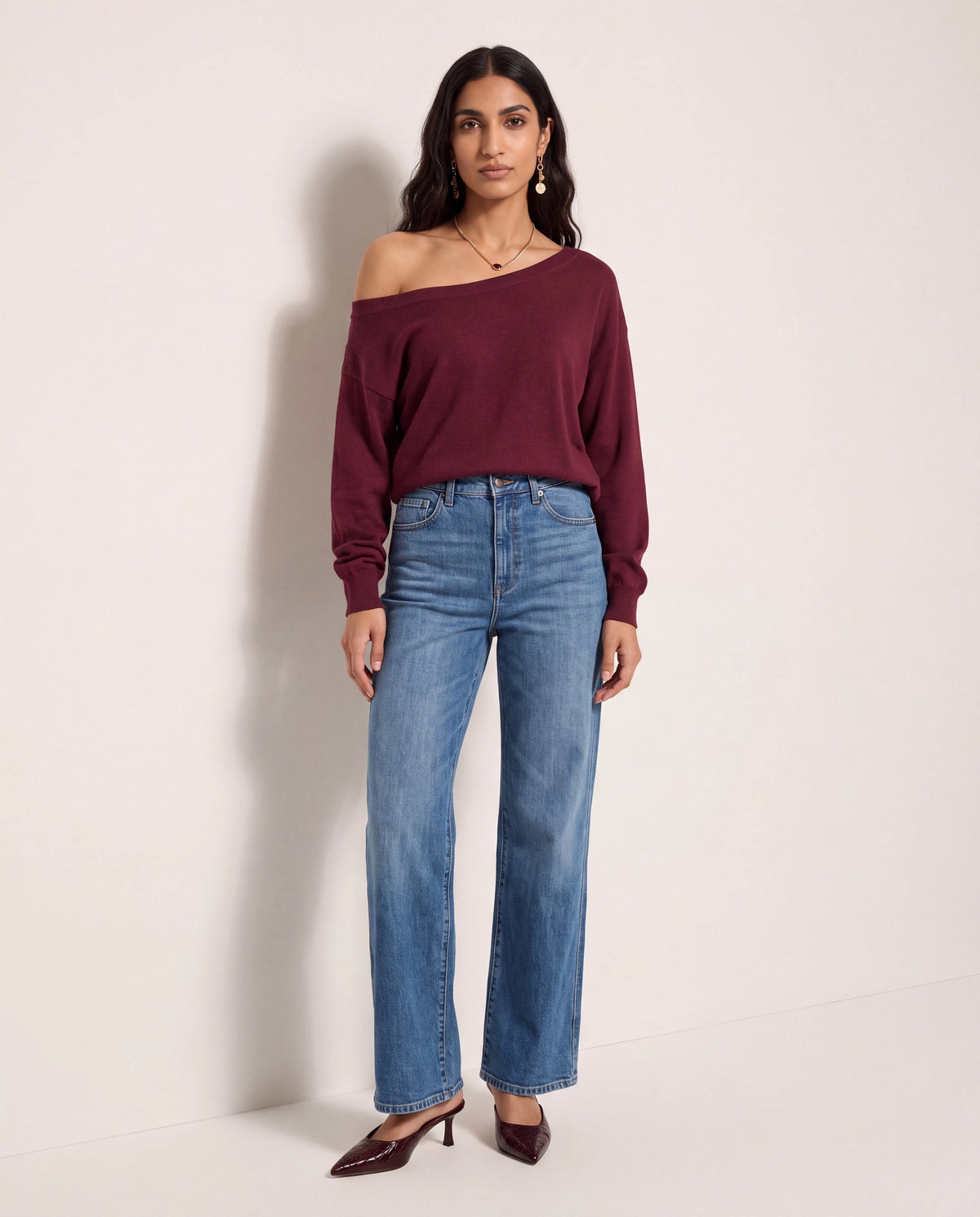 Black Cherry $|& SEAS Pacific One Shoulder Sweater - UGC On Fig