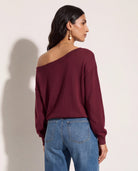Black Cherry $|& SEAS Pacific One Shoulder Sweater - SOF Back