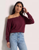 Black Cherry $|& SEAS Pacific One Shoulder Sweater - SOF Front