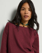 Black Cherry $|& SEAS Pacific One Shoulder Sweater - SOF Full Front