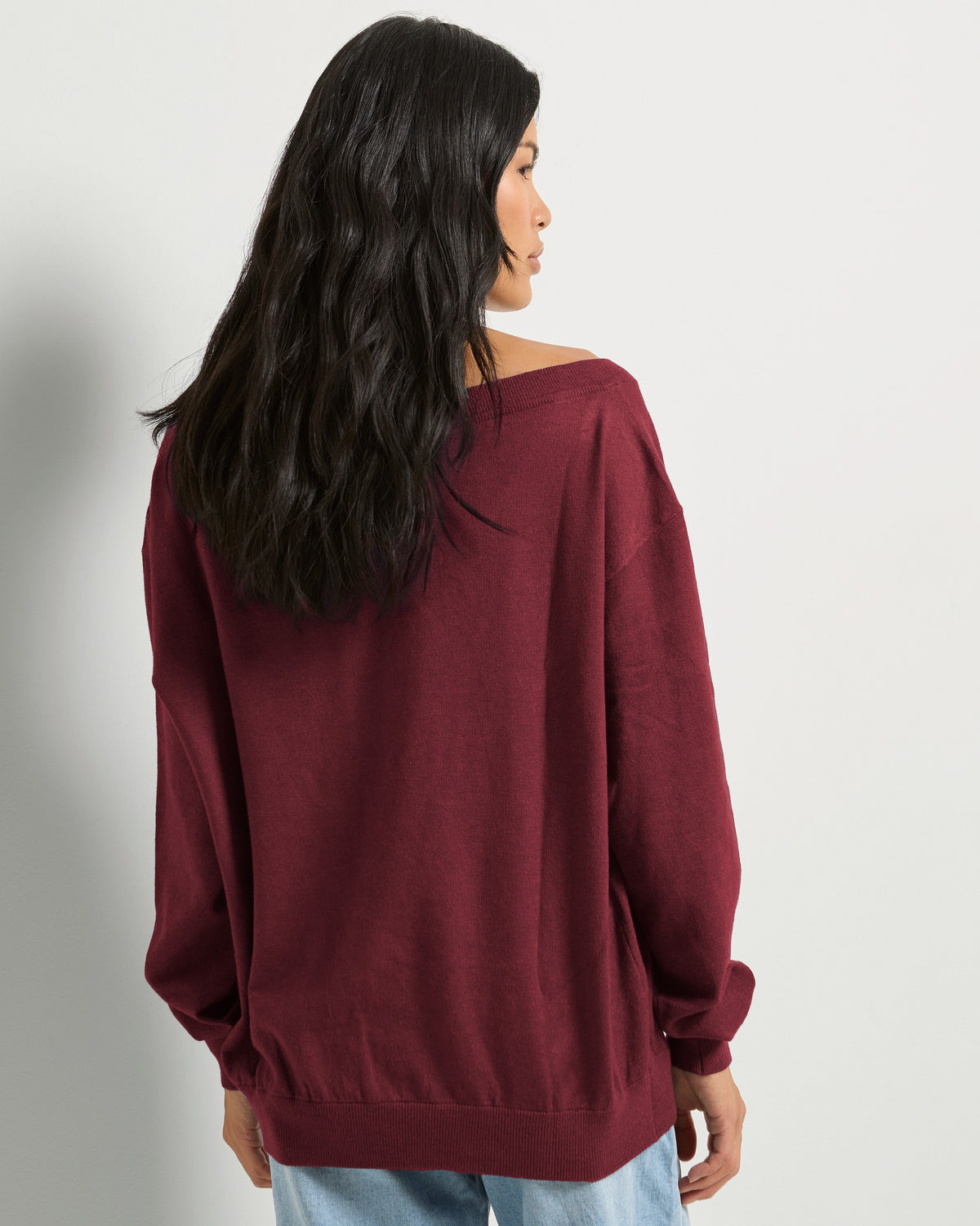 Black Cherry $|& SEAS Pacific One Shoulder Sweater
