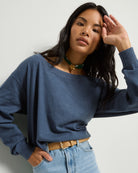 Heather Indigo Haze $|& SEAS Pacific One Shoulder Sweater - SOF Front