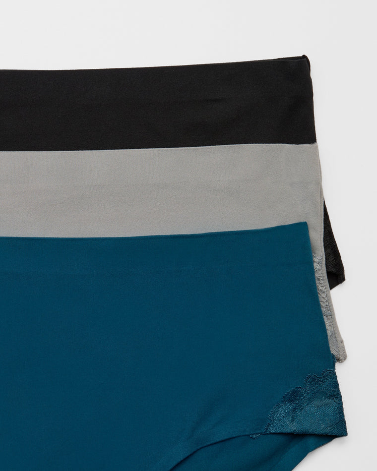 Legion Blue $|& real Underwear Bonded Brushed Micro Lace Briefs 3PK