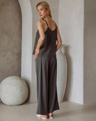 Dark Olive $|& Skies Are Blue Double Strap Sleeveless Woven Top - Hanger Side