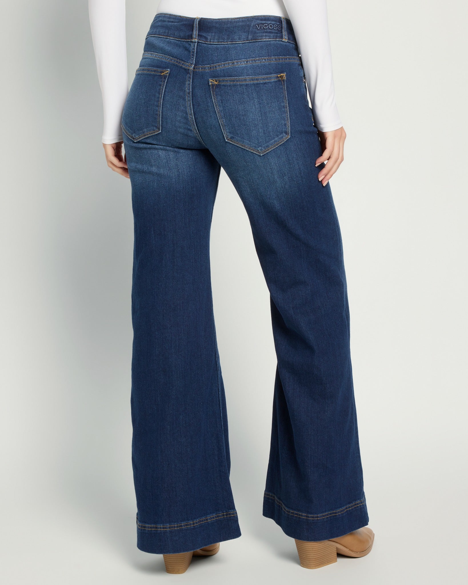 Dark Wash $|& Vigoss Double Button Flare Leg Jeans - SOF Back