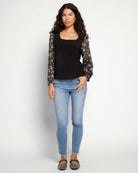 Black Daisy $|& West Kei Square Neck Knit Top with Chiffon Sleeve - UGC On Fig