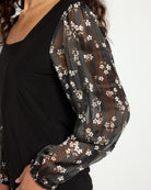 Black Daisy $|& West Kei Square Neck Knit Top with Chiffon Sleeve - SOF Full Front
