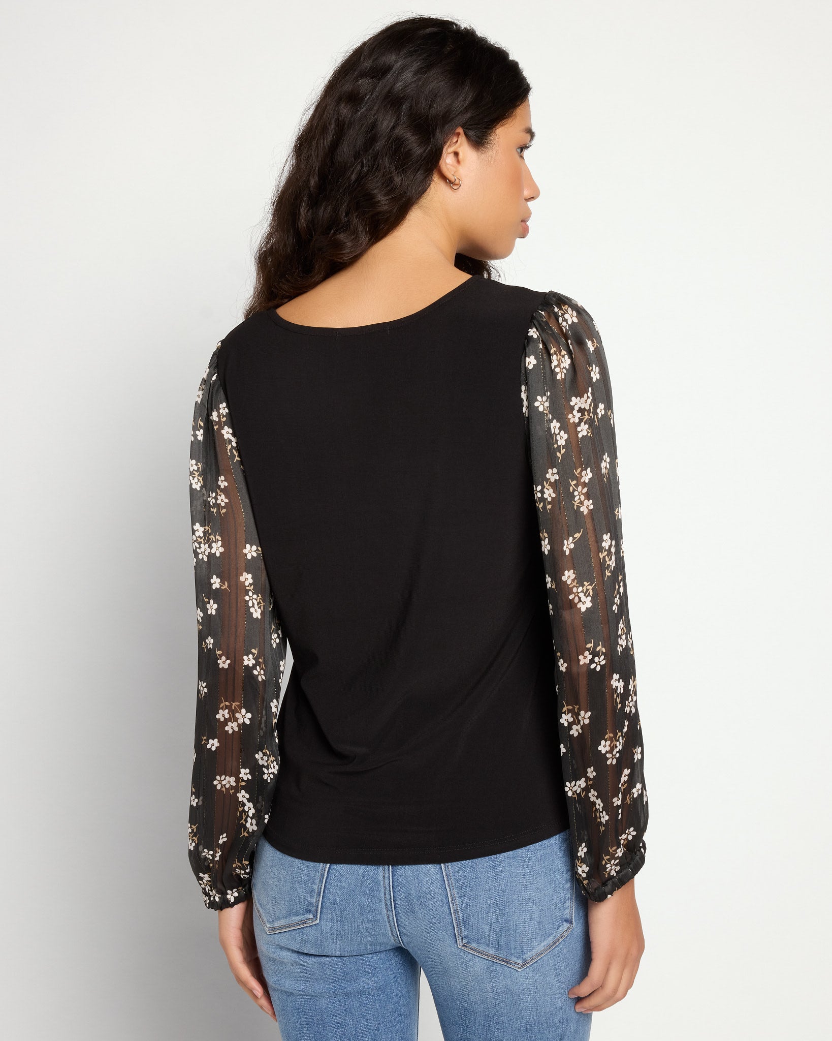 Black Daisy $|& West Kei Square Neck Knit Top with Chiffon Sleeve - SOF Back