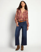 Wine $|& West Kei Floral Woven Top with Button Detail - UGC On Fig
