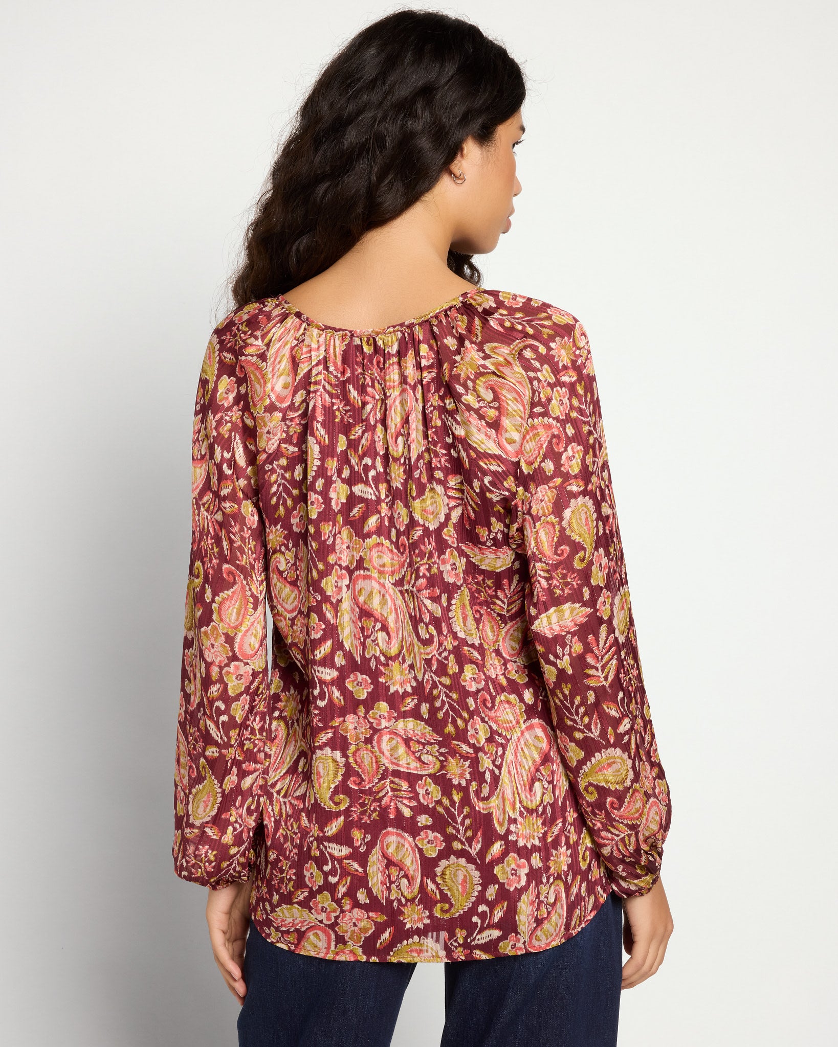 Wine $|& West Kei Floral Woven Top with Button Detail - SOF Back