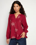 Wine $|& West Kei Embroidered Woven Blouse - SOF Front