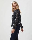 Black Polka Dot $|& West Kei Printed Woven Long Sleeve Blouse - Hanger Front