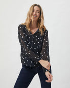 Black Polka Dot $|& West Kei Printed Woven Long Sleeve Blouse - VOF Detail