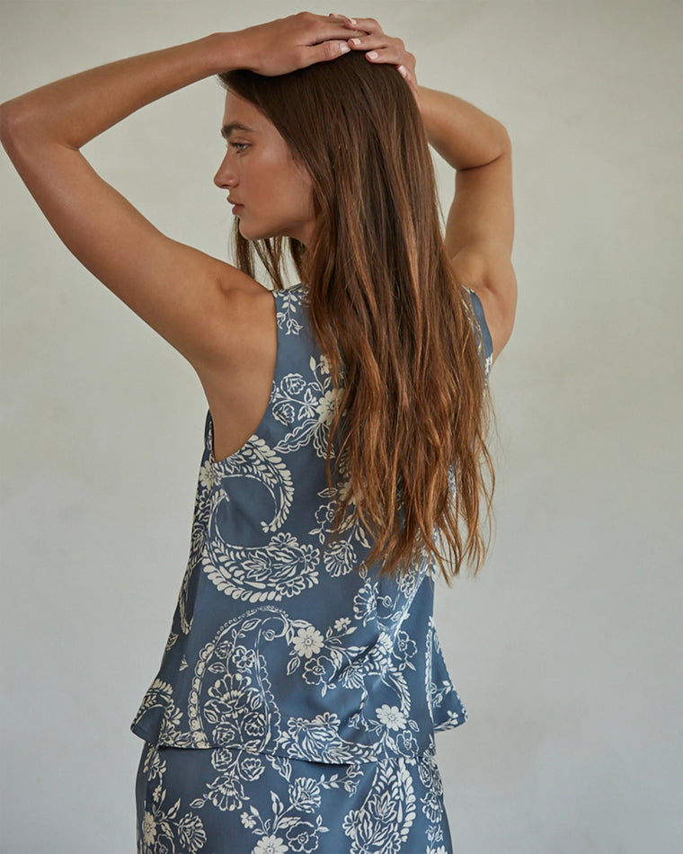 Midnight Blue $|& by together Floral Print Cowl Neck Sleeveless Top - Hanger Side