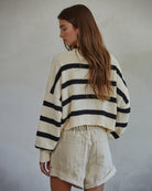 Natural/Black $|& by together Striped Drop Shoulder Crop Pullover - Hanger Side