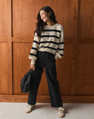 Natural/Black $|& by together Striped Drop Shoulder Crop Pullover - SOF Side