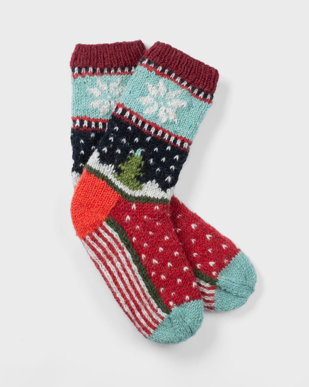 Red $|& Lost Horizons Knitwear Noel Wool Socks - VOF Detail